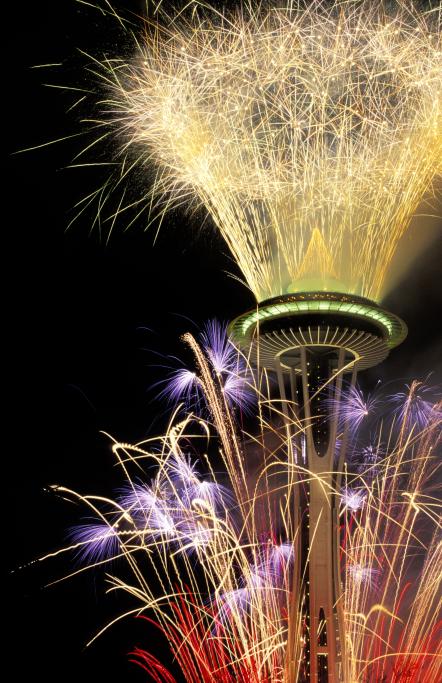 Fireworks at the Space Needle in Seattle, WA